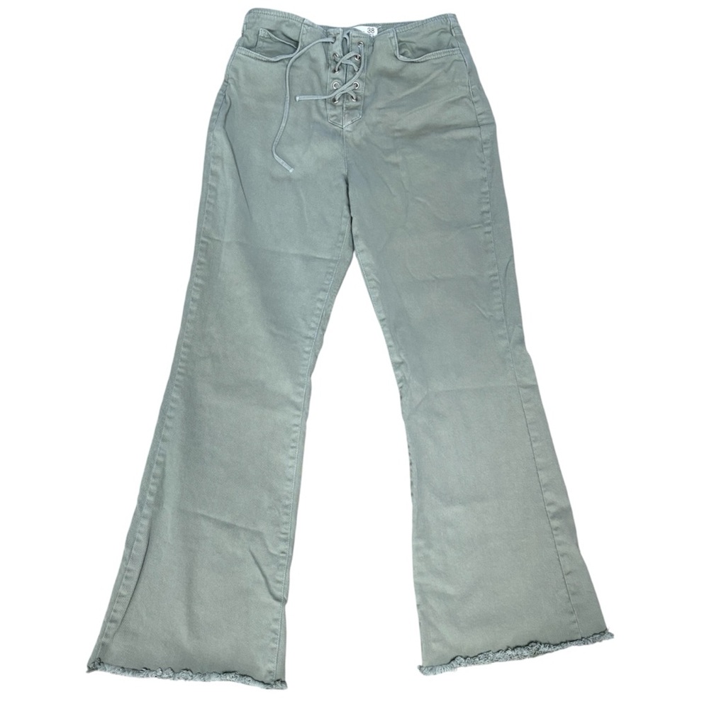 Stradivarius Lace Up Flare Jeans in Sage